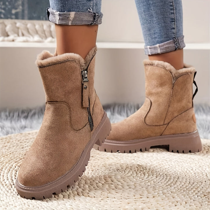 Elegant Suede Ankle Boots with Zipper and Faux Fur for Women | Ideal for Autumn/Winter