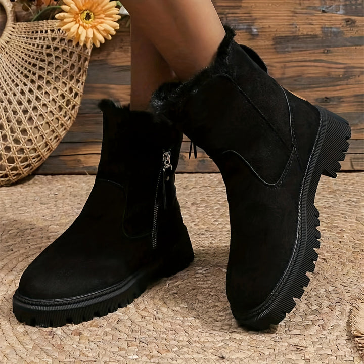 Elegant Suede Ankle Boots with Zipper and Faux Fur for Women | Ideal for Autumn/Winter