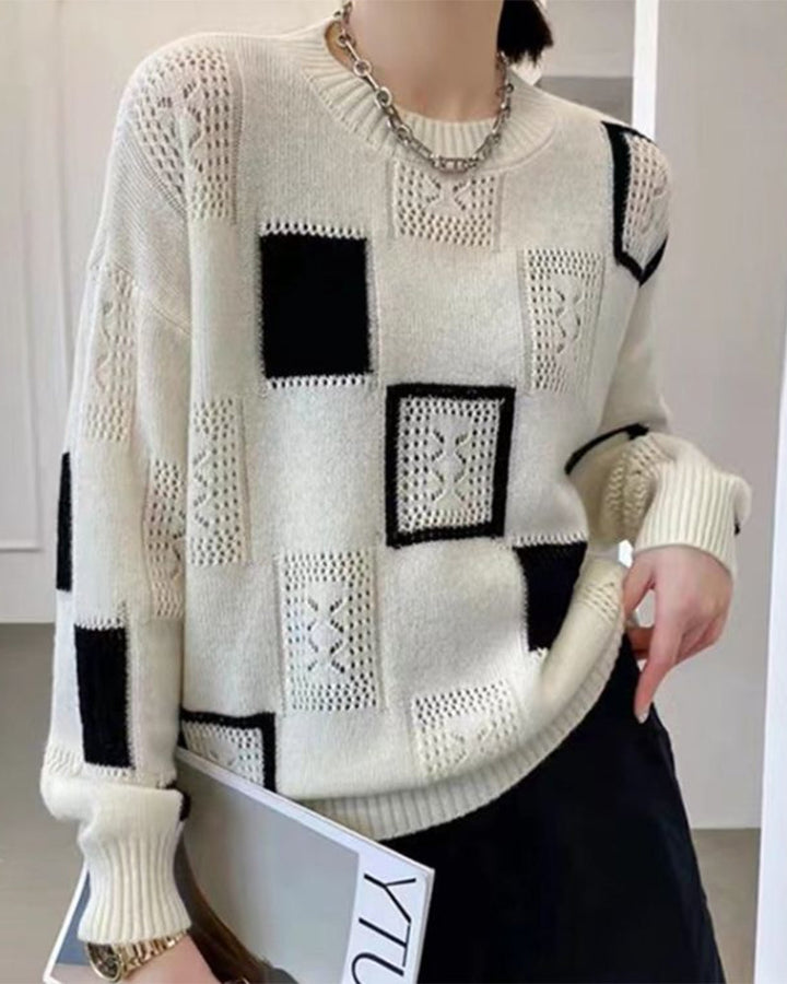 Warm Cotton Sweater With Blocks For Women | Ideal for Winter