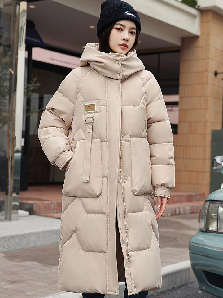 Women's Casual Plus Size Long Winter Coat with Hood and Zipper | Ideal for Autumn/Winter