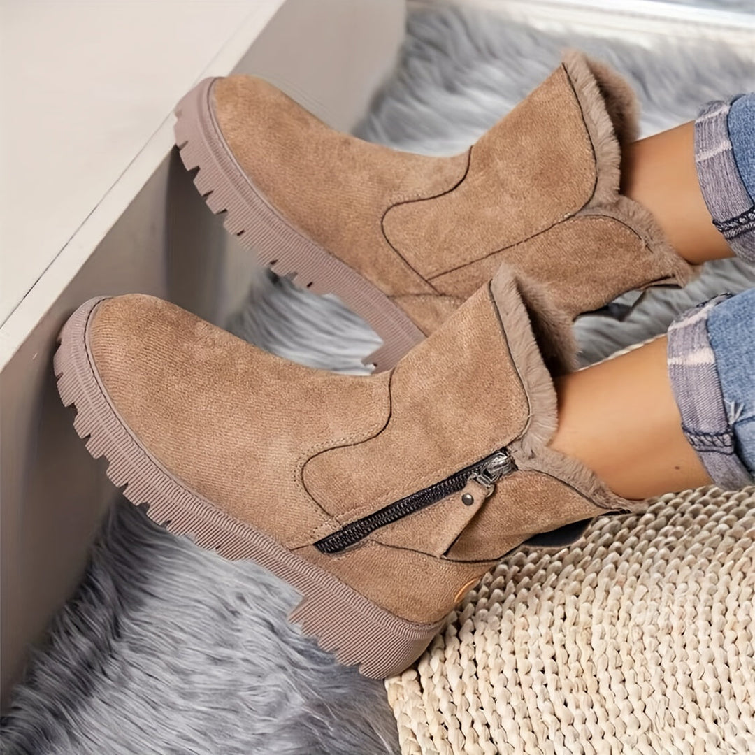 Elegant Suede Ankle Boots with Zipper and Faux Fur for Women | Ideal for Autumn/Winter