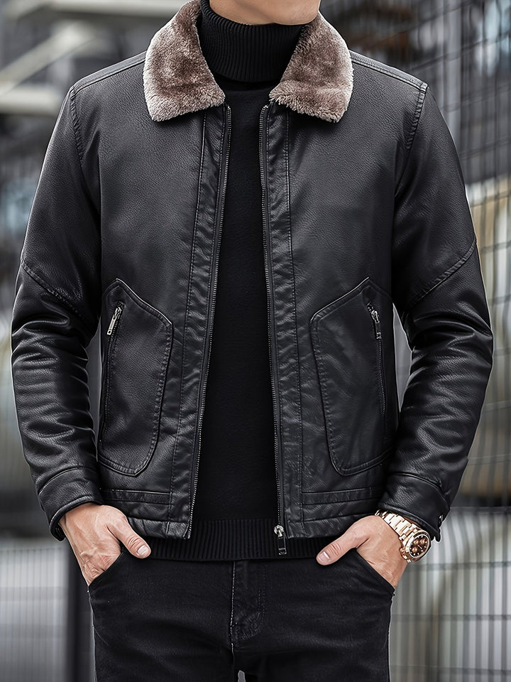 Casual Fleece Lined PU Leather Winter Jacket for Men | Ideal for Winter