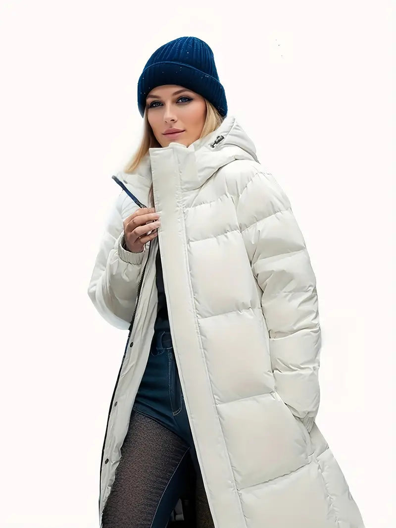 Women's Stylish Warm Long Padded Winter Down Coat with Hood | Ideal for Autumn/Winter