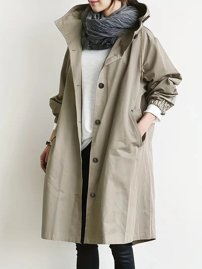 Women's Elegant Mid-Length Trench Coat with Hood | Ideal for Autumn/Winter