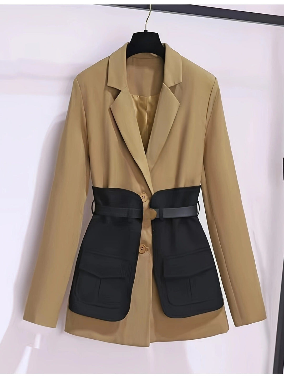 Elegant French Inspired Color Block Trench Coat with British Style and Polyester Fabric for Women | Classic British Style