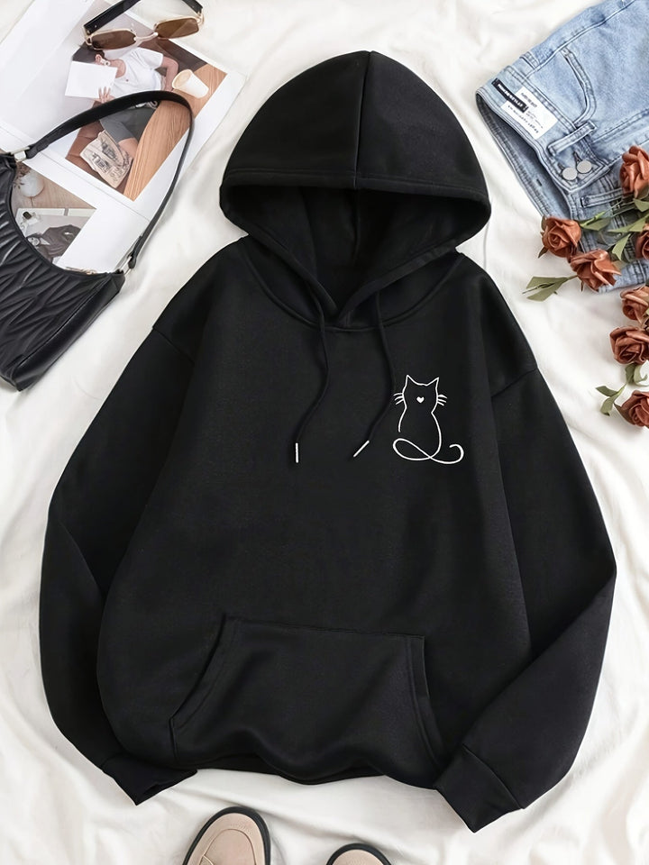 Stylish Sweat Pullover Hoodie with Cat Print for Women | Perfect for Everyday Wear