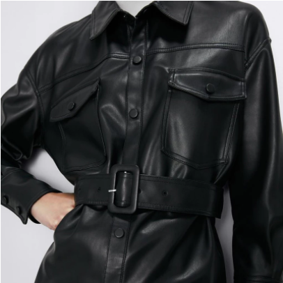 Casual Mid Length Leather Jacket with Belt for Women | Ideal for Autumn