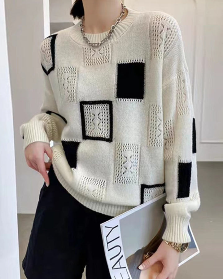 Warm Cotton Sweater With Blocks For Women | Ideal for Winter