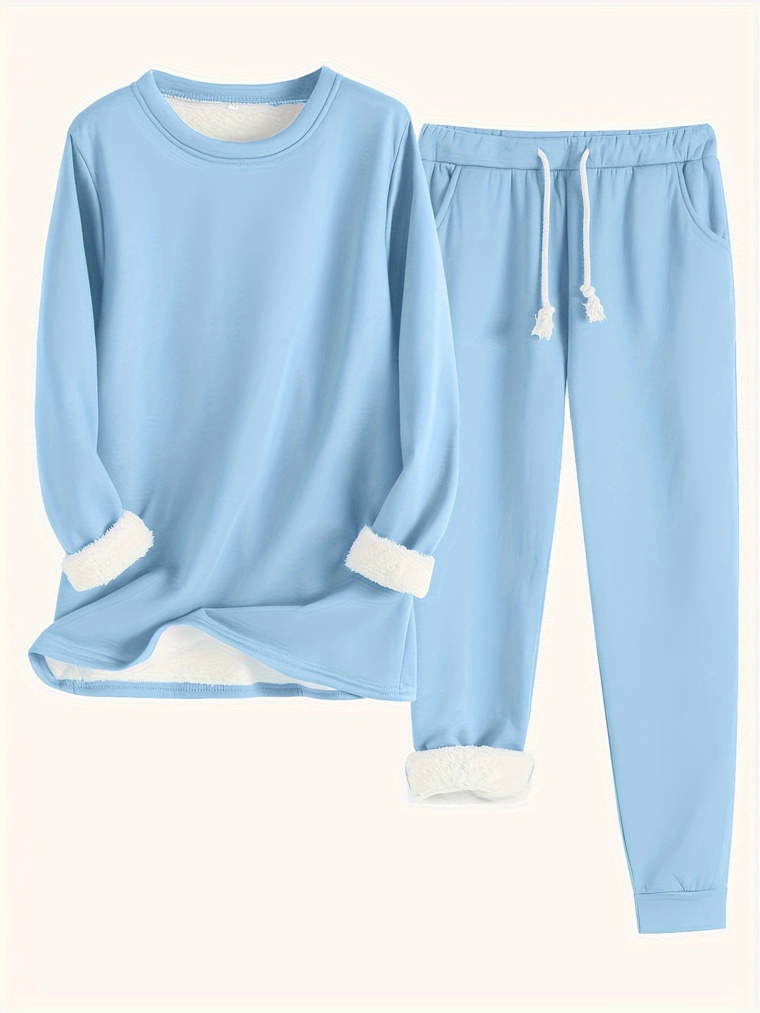 Women's Solid Color Thermal Sweater & Joggers Set | Ideal for Autumn/Winter