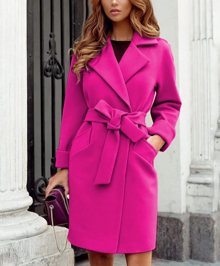 Women’s Stylish Petite Trench Coat with Belt and Lapel Collar | Ideal for Autumn/Winter