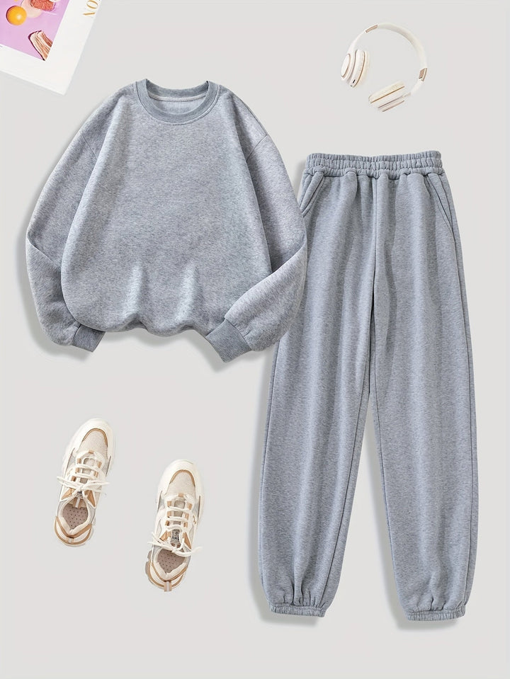 Women's Plush-Lined Long Sleeve Sweater & Joggers Tracksuit Set | Ideal for Autumn/Winter