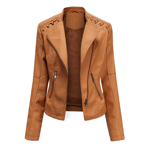 Casual Slim Fit Leather Jacket With Shoulder Stitch Style for Women | Ideal for Spring