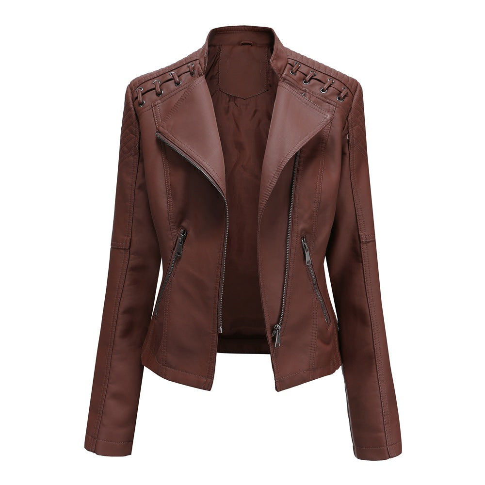 Casual Slim Fit Leather Jacket With Shoulder Stitch Style for Women | Ideal for Spring