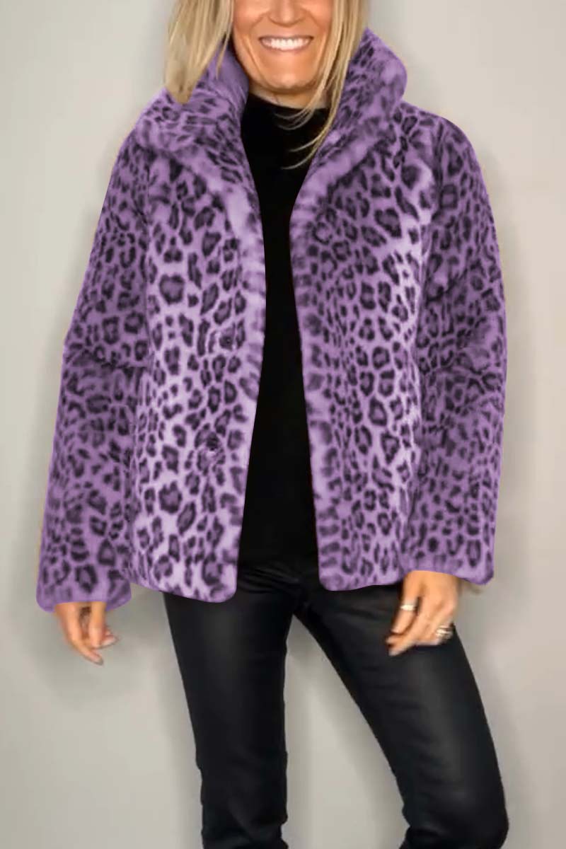 Fashionable Women's Winter Faux Fur Coat With Leopard Print Lapel | Ideal for Winter