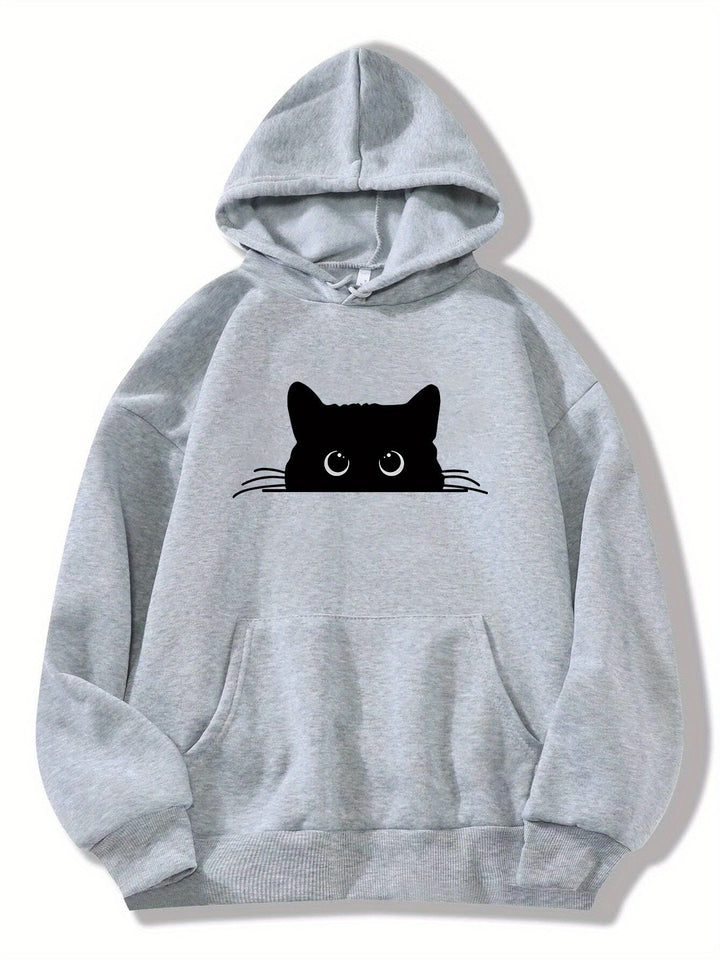 Elegant Sweat Pullover Hoodie with Cat Print and Hood for Women | Perfect for Casual Days