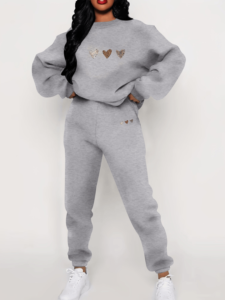 Women's Cotton Heart Print Sweater & Joggers Tracksuit Set | Ideal for Autumn/Winter