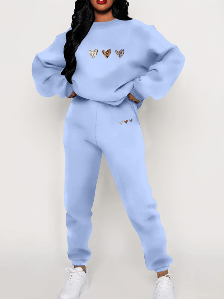 Women's Cotton Heart Print Sweater & Joggers Tracksuit Set | Ideal for Autumn/Winter