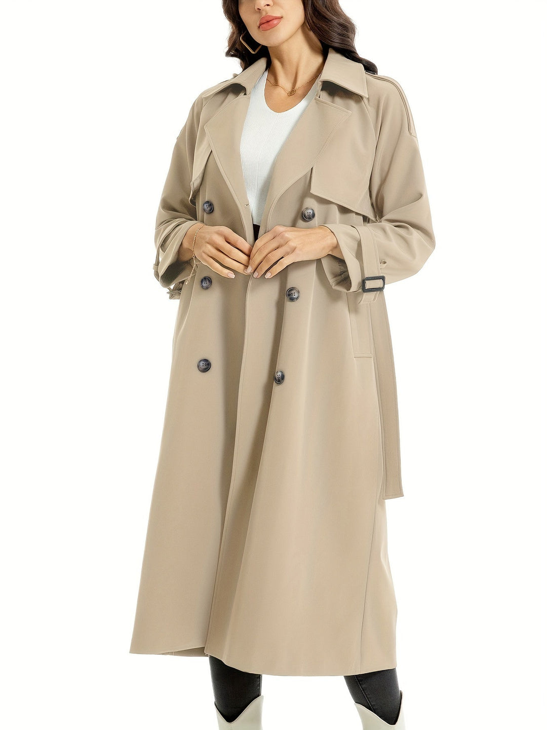 Women’s Elegant Plus Size Double Breasted Trench Coat | Ideal for Autumn/Winter