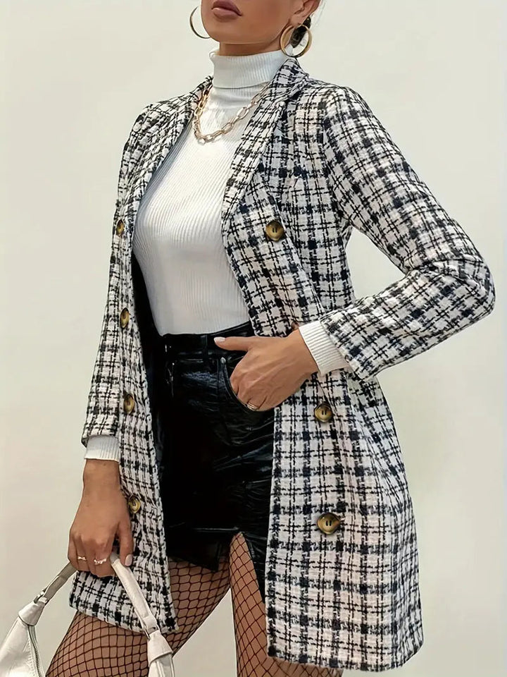 Women's Elegant Wool Plaid Trench Coat | Ideal for Autumn/Winter