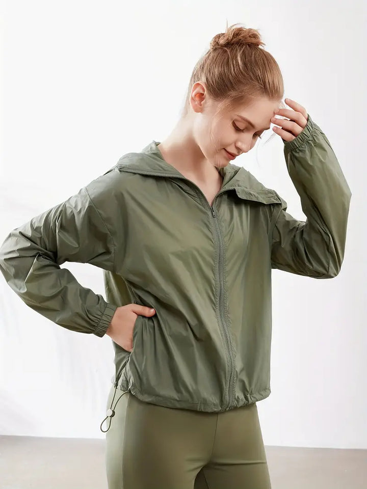 Sporty Green Hooded Windbreaker Jacket | Perfect for Outdoor Activities