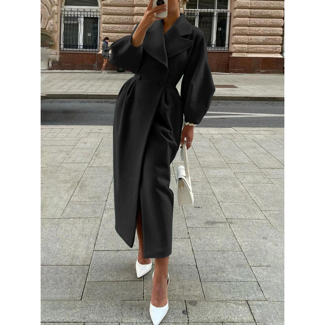 Women's Elegant Wool Trench Coat with Lantern Sleeves | Ideal for Autumn/Winter