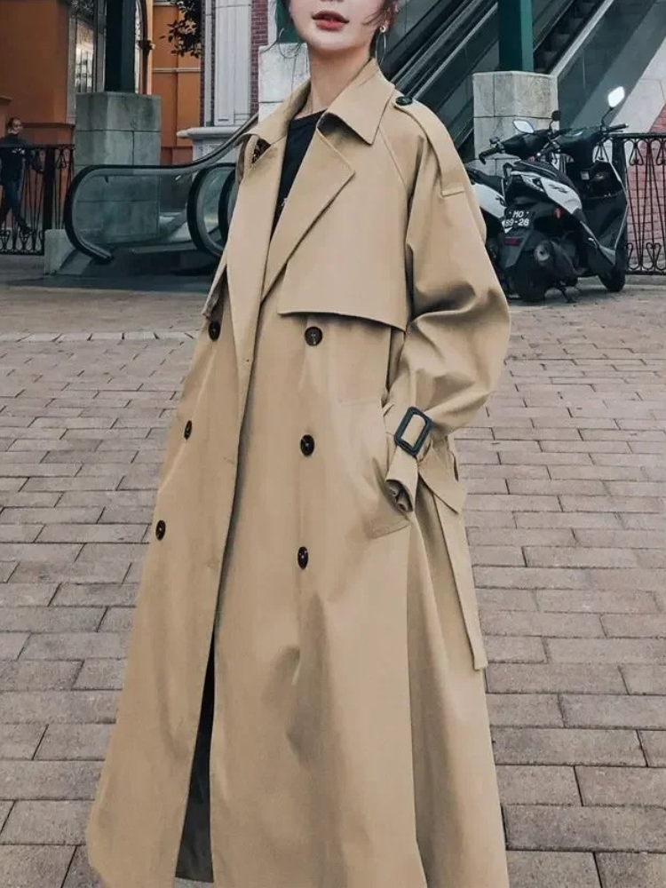 Women's Elegant Long Trenchcoat with Adjustable Belt and Puff Sleeves | Ideal for Autumn/Winter