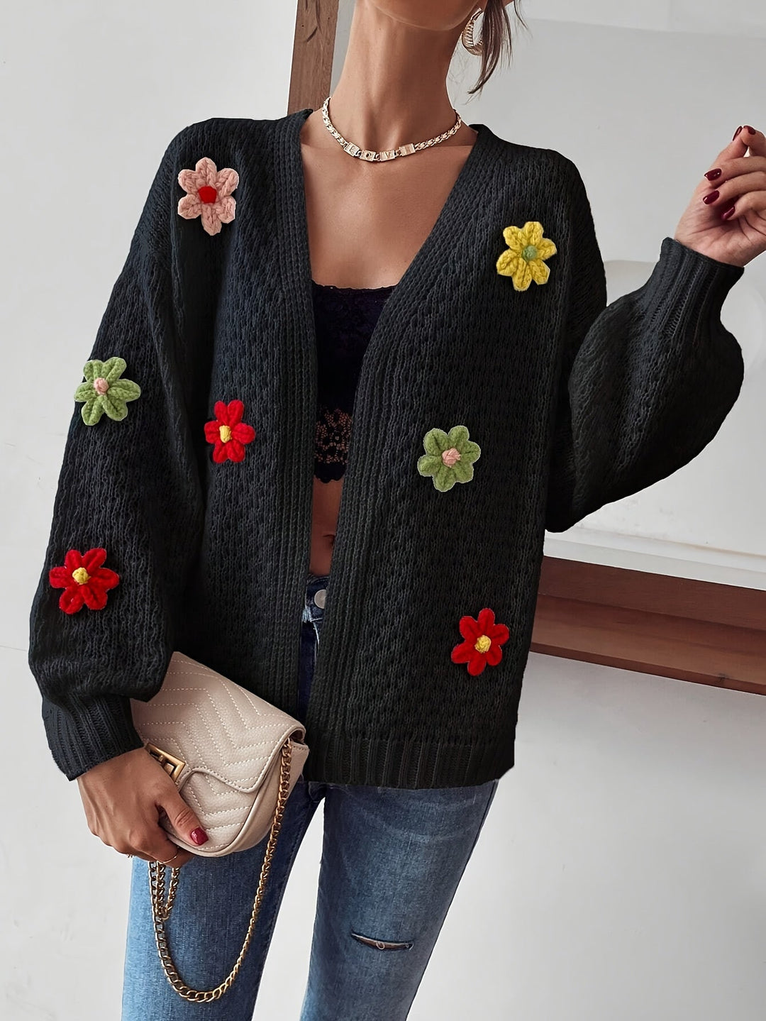 Stylish Floral Texture Wool Knitwear Cardigan for Women | Perfect for Casual Days