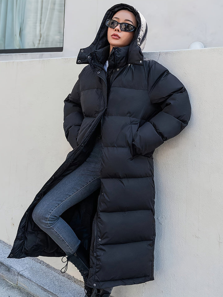 Casual Long Puffer Winter Jacket with Hood for Women | Ideal for Winter