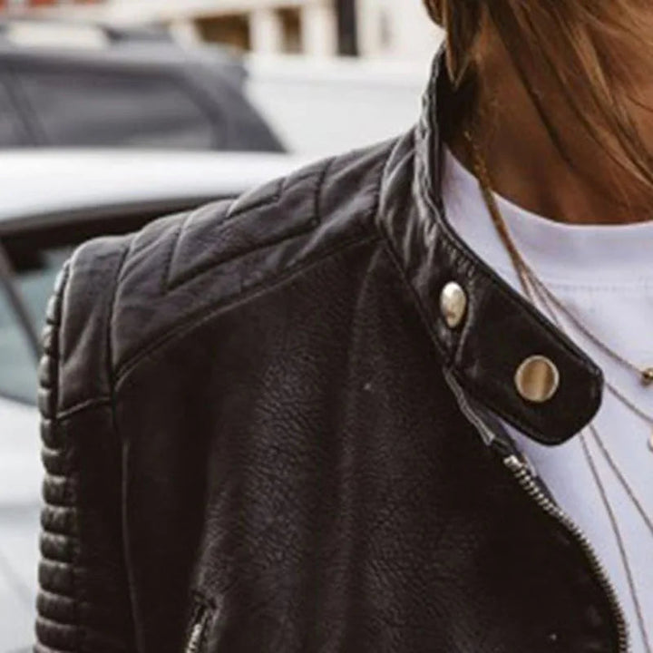 Casual Black Vegan Leather Biker Jacket for Women | Perfect for Casual Days