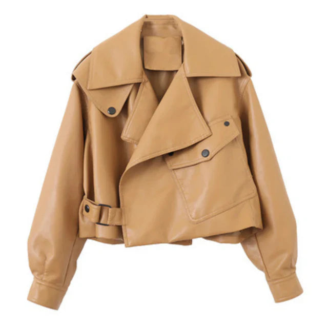 Stylish Oversized Buttoned Leather Jacket for Women | Ideal for Autumn