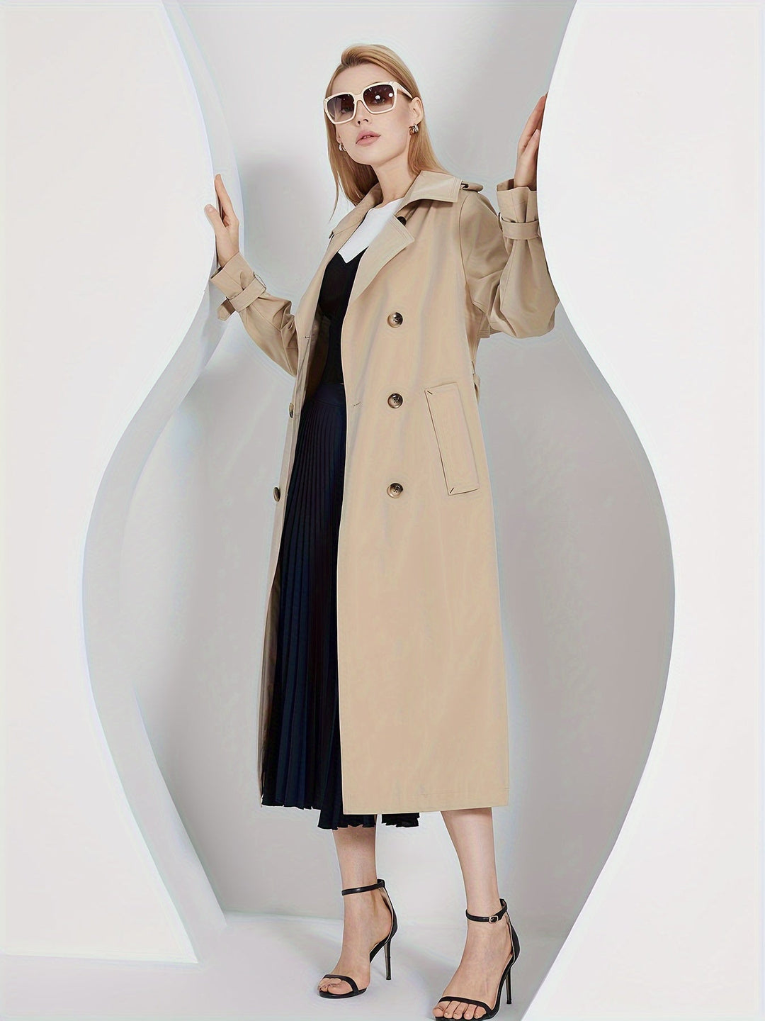 Elegant Belted Trench Coat with Long Sleeves for Women | Ideal for Autumn