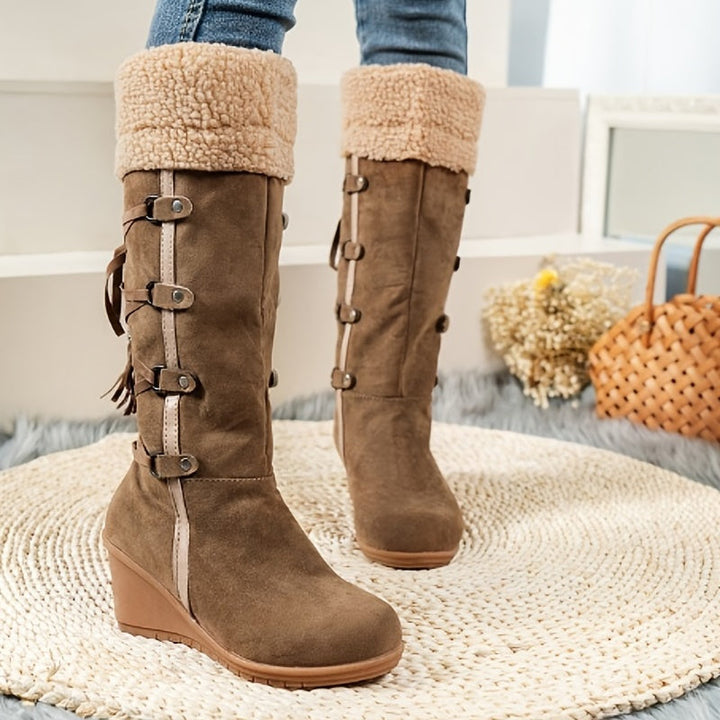 Elegant Knee High Winter Boots with Faux Fur and Sledge Heel for Women | Perfect for Outdoor Activities