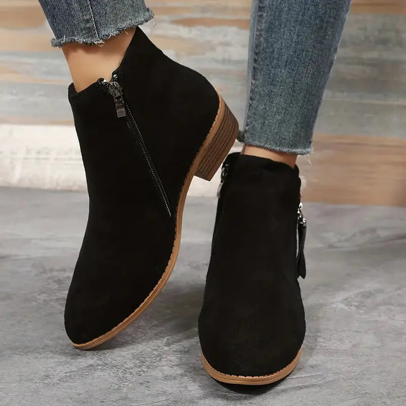 Stylish Suede Ankle Boots with Zipper and Heel for Women | Ideal for Autumn/Winter