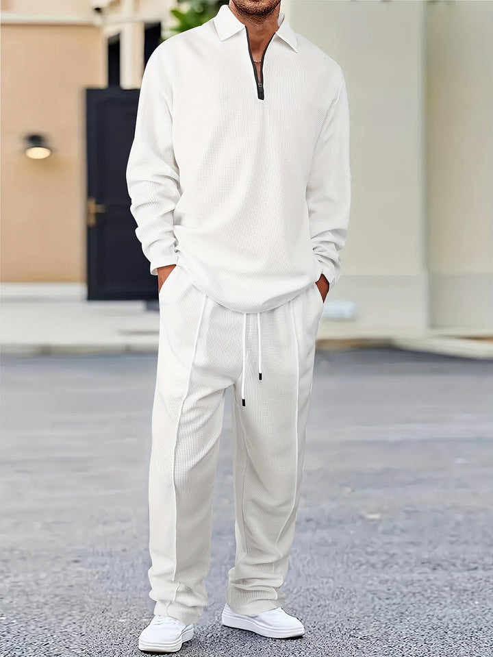 Casual Loose Fit Full Zip Cotton Tracksuit with Pockets and Drawstring Pants for Men | Ideal for All Seasons