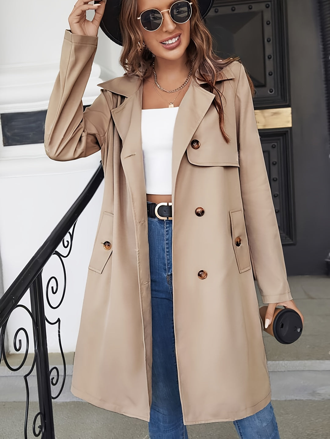 Women’s Apricot Oversized Trench Coat with Two Flap Pockets | Perfect for Autumn/Winter