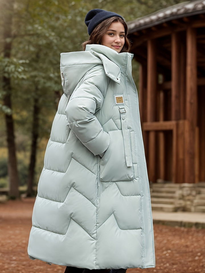 Women's Casual Plus Size Long Winter Coat with Hood and Zipper | Ideal for Autumn/Winter