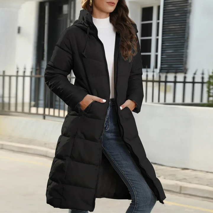 Women's Modern Long Lightweight Padded Winter Down Coat with Hood | Ideal for Autumn/Winter