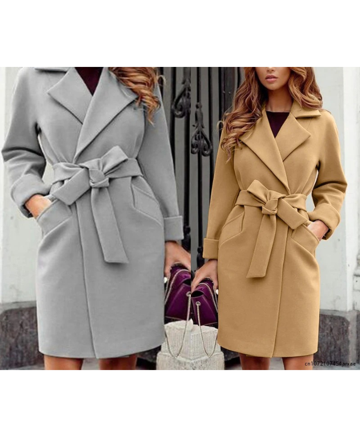 Women’s Stylish Petite Trench Coat with Belt and Lapel Collar | Ideal for Autumn/Winter