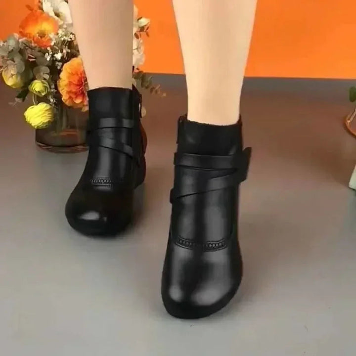 Casual Vegan Leather Retro Ankle Boots with Heel for Women | Eco-Friendly Materials