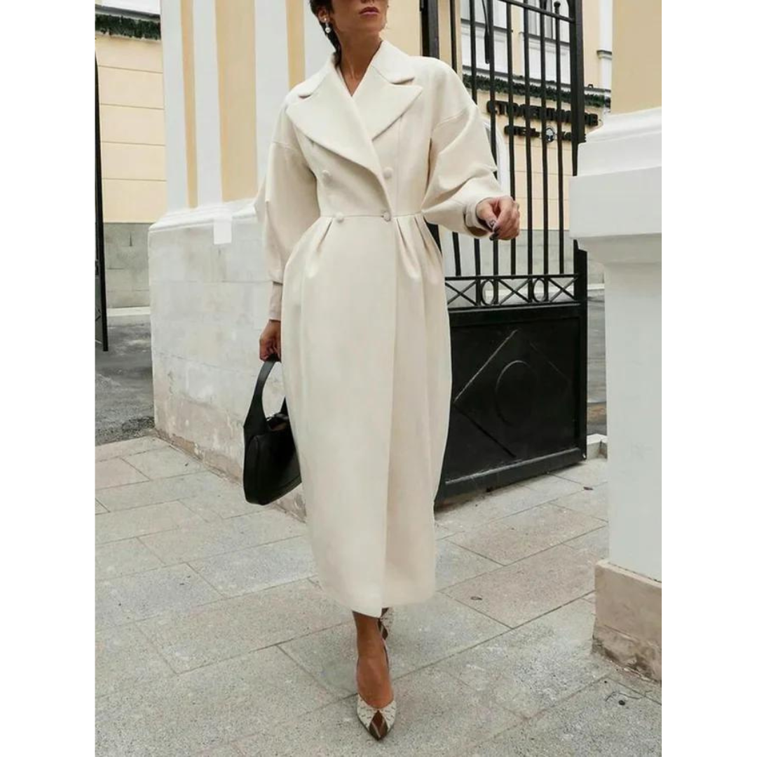 Women's Elegant Wool Trench Coat with Lantern Sleeves | Ideal for Autumn/Winter