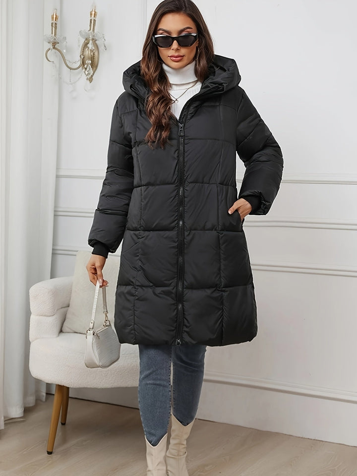 Women's Stylish Warm Puffer Winter Jacket with Hood and Zipper | Ideal for Winter