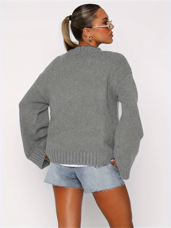 Casual Cotton Long Sleeve Knit Sweater with Cozy Loose Fit for Women | Ideal for Autumn