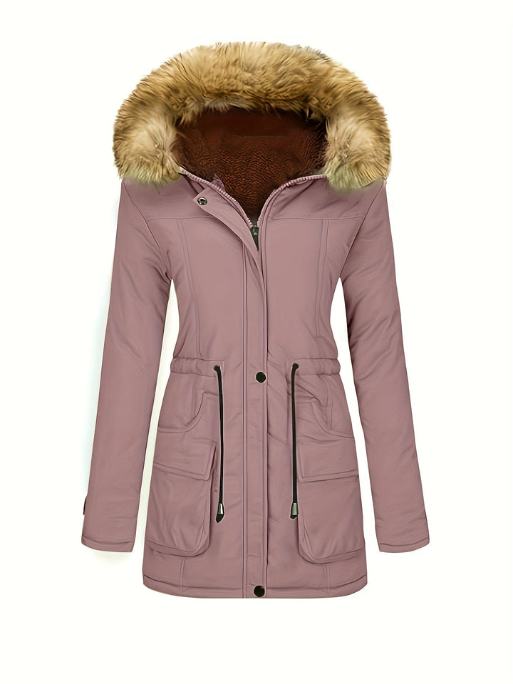 Casual Fleece Parka Winter Jacket with Vegan Fur Hood for Woman | Ideal for Everyday Wear