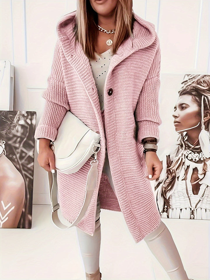 Casual Knee Length Hooded Wool Knitwear Cardigan for Women | Ideal for Winter