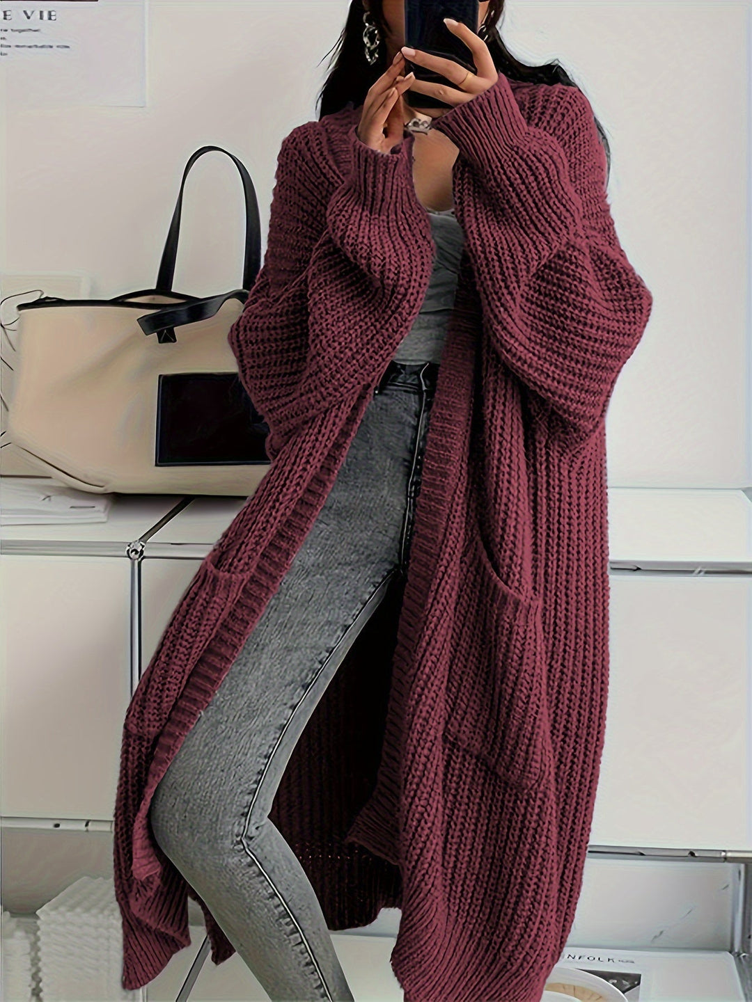 Casual Long Patched Pockets Wool Knitwear Cardigan for Women | Ideal for Autumn