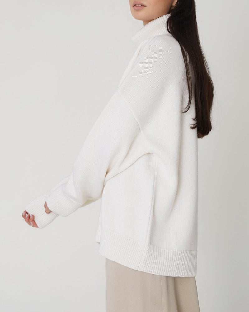 Elegant Oversized Cotton Turtleneck Sweater for Women | Perfect for Casual Days