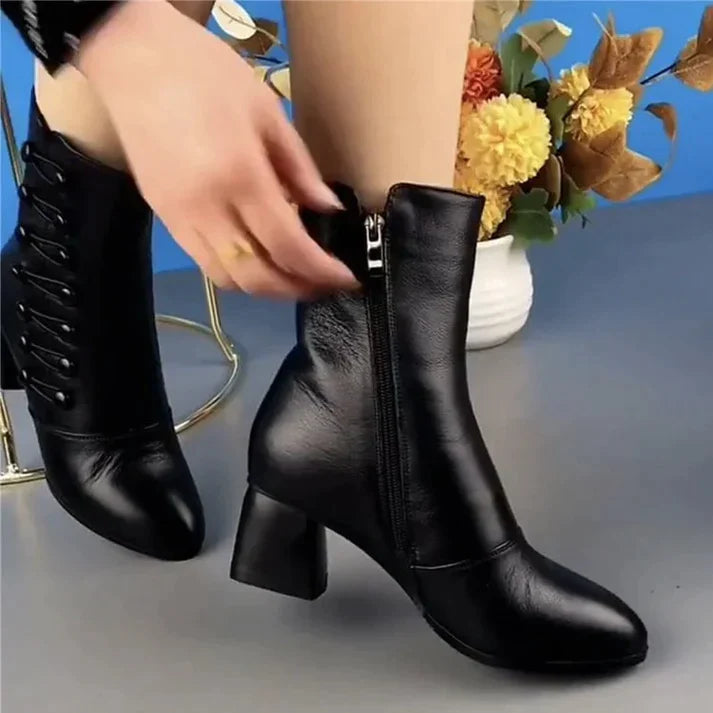 Classic Vegan Smooth Leather Boots with Heel for Women | Ideal for Everyday Wear