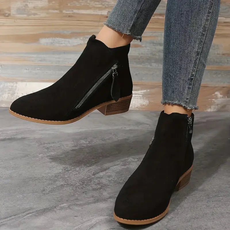 Stylish Suede Ankle Boots with Zipper and Heel for Women | Ideal for Autumn/Winter