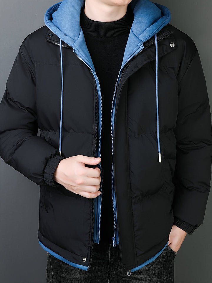 Casual Black Cotton Fake double padded Hooded Winter Jacket For Men | Ideal for Winter