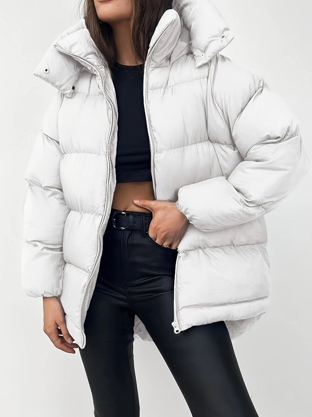 Elegant Warm Puffer Winter Jacket with Hood for Women | Perfect for Outdoor Activities